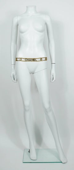 Chanel Vintage Gold Toned Chain Belt with Chanel Letters and Clovers, 1998