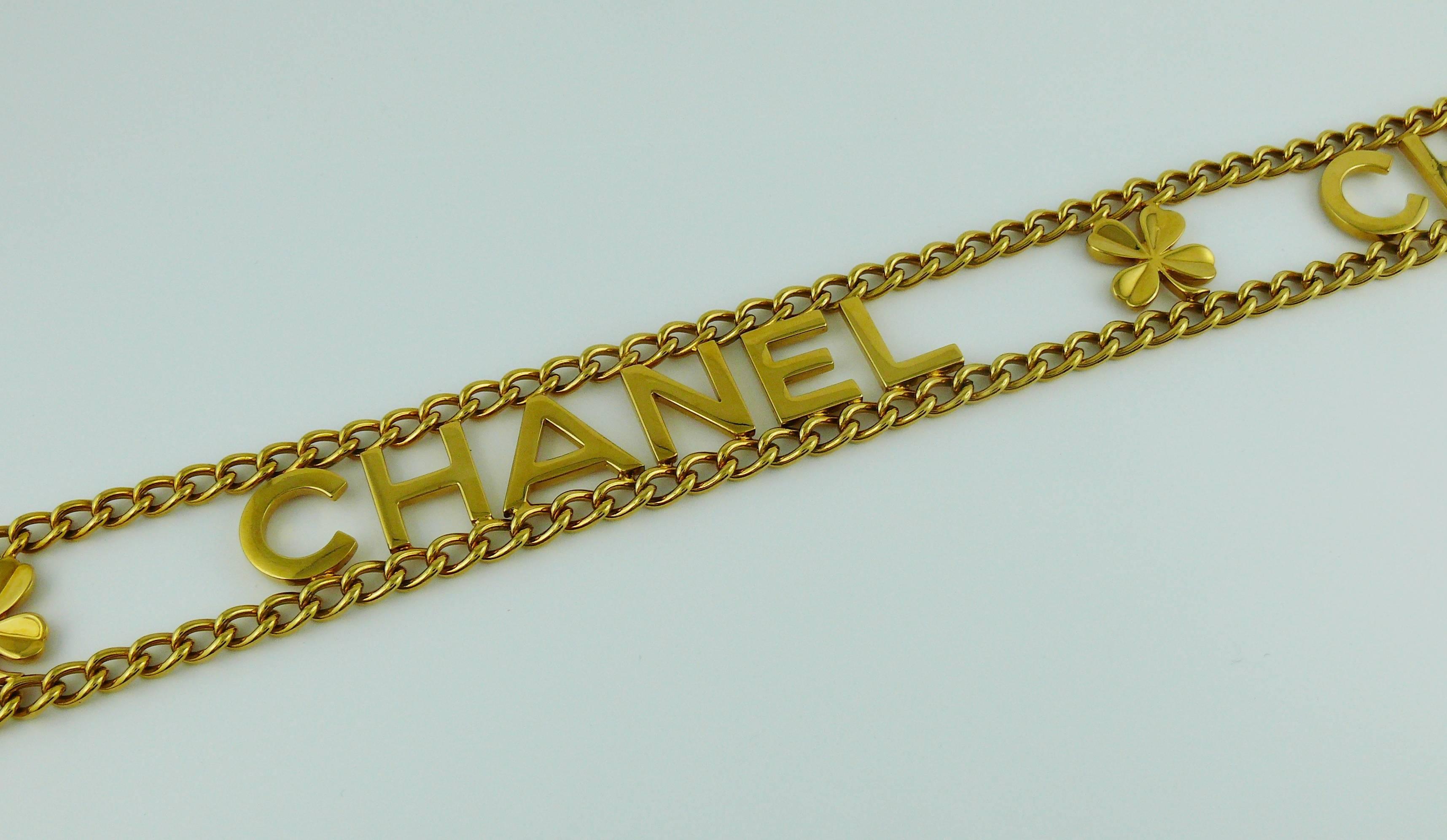 Chanel Vintage Gold Toned Chain Belt with Chanel Letters and Clovers, 1998 1
