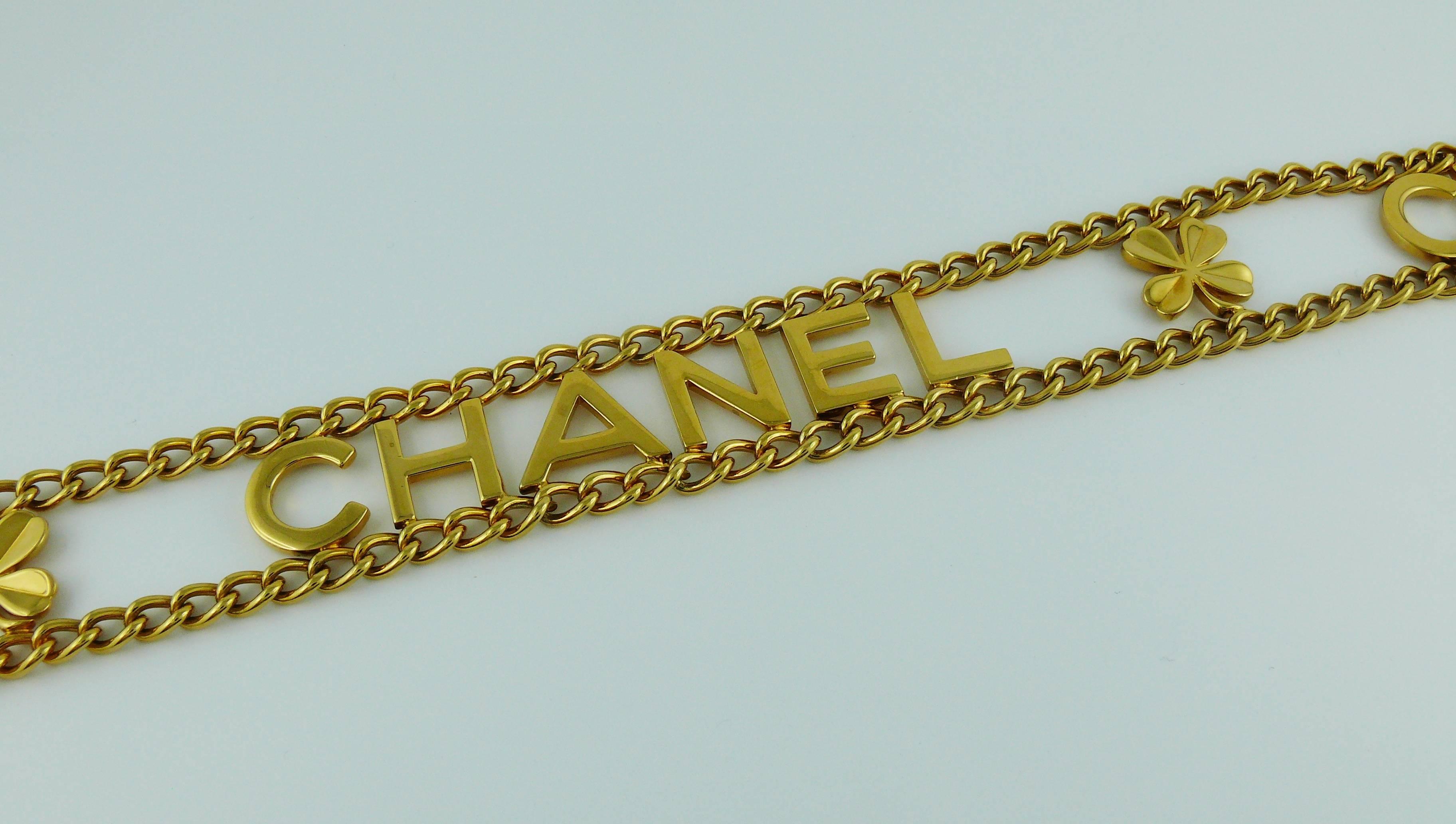 Chanel Vintage Gold Toned Chain Belt with Chanel Letters and Clovers, 1998  2