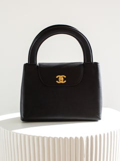 Chanel Vintage 1998 Kelly Black Caviar Leather 24K Gold Top Handle Bag