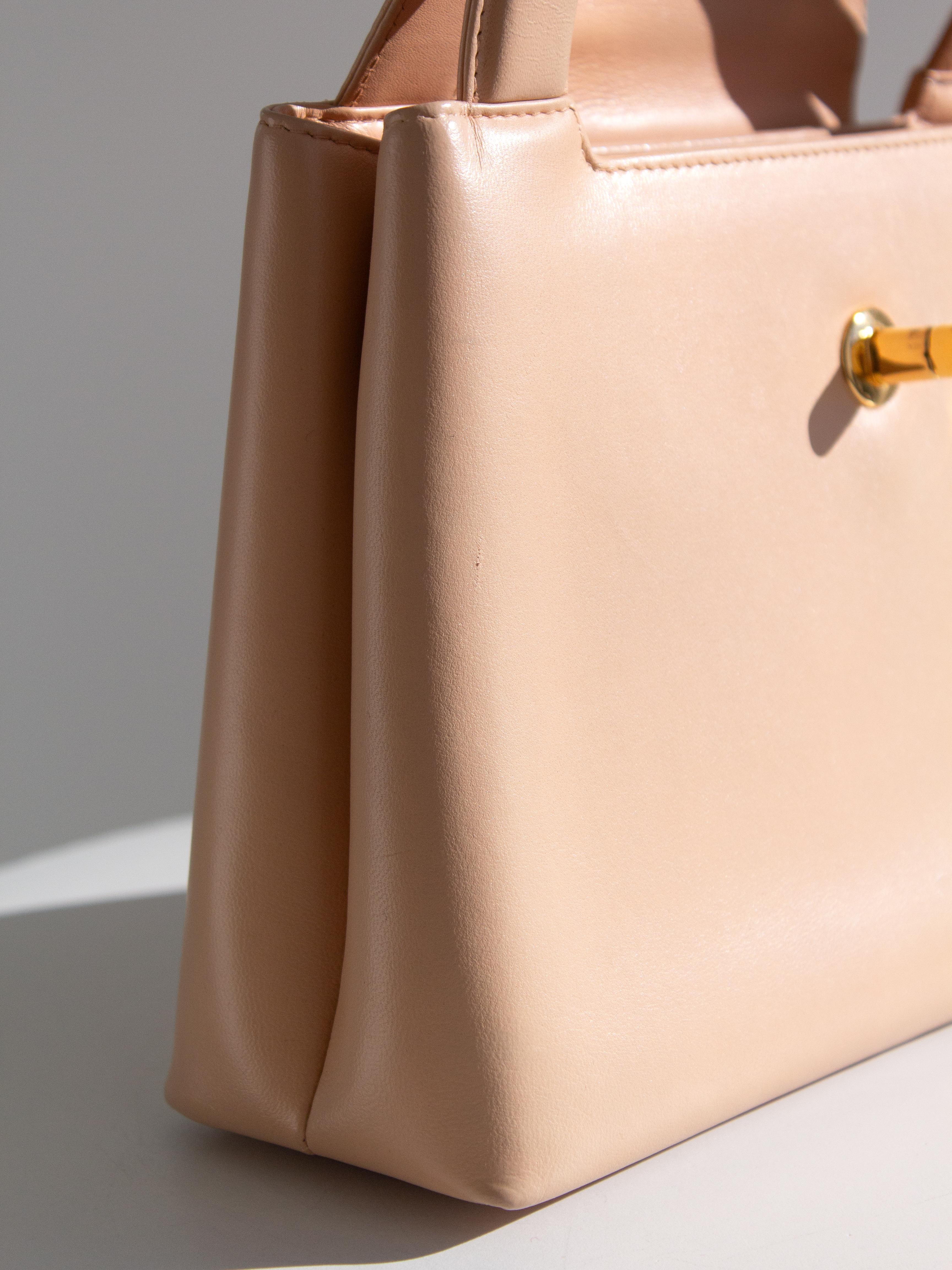 Chanel Vintage 1998 Kelly  Pink Nude Lambskin 24K Gold Top Handle Bag For Sale 7