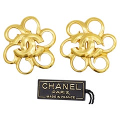 Chanel Vintage 1998 Rare Gold Camellia Openwork Spiral Petal Coco Earrings