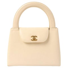 Chanel 1998 Seltene Vintage Hell Beige Kaviar Kelly Top Handle Classic Flap Bag mit klassischer Klappe