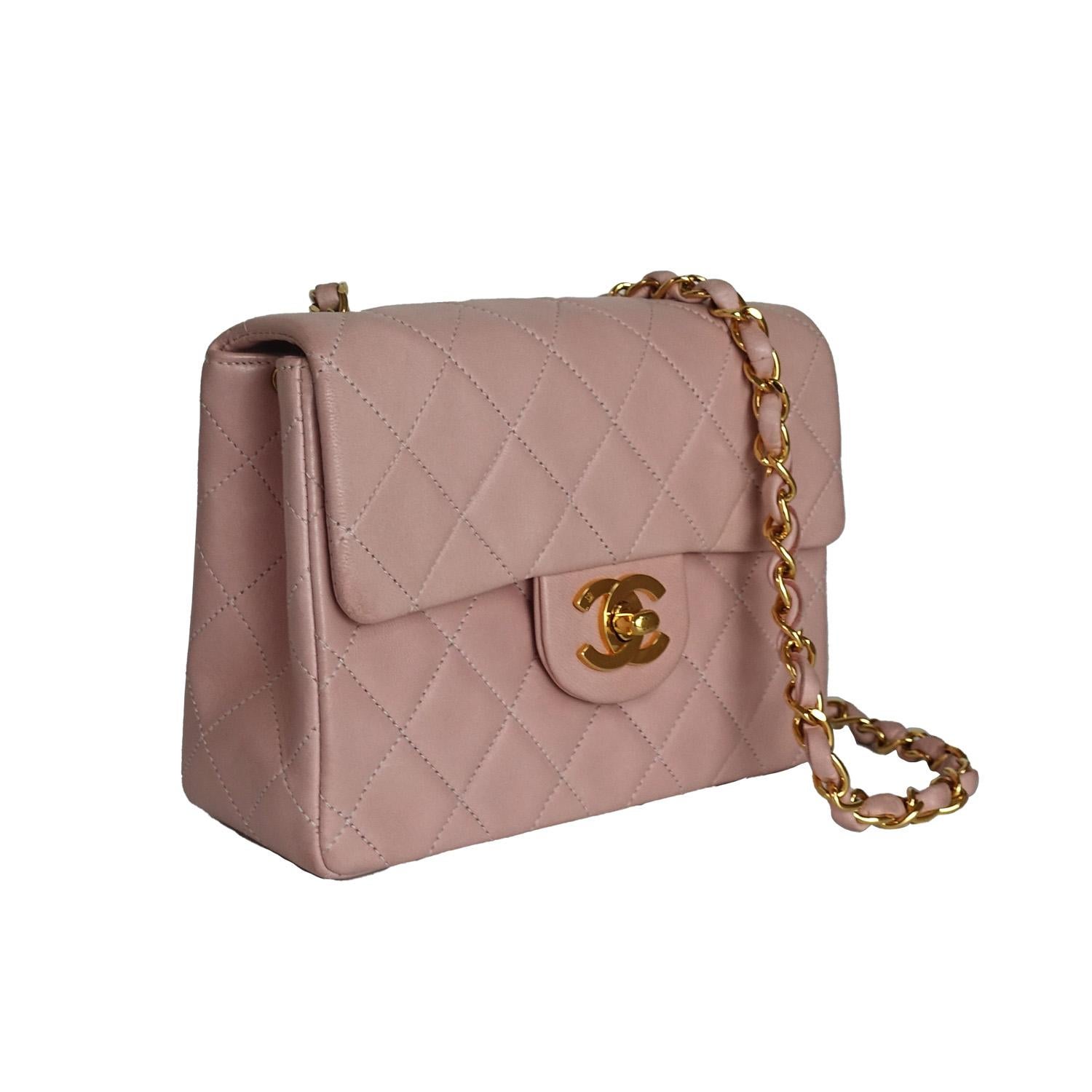 Brown Chanel Vintage 1999 Pink Mini Square Classic Flap Bag For Sale
