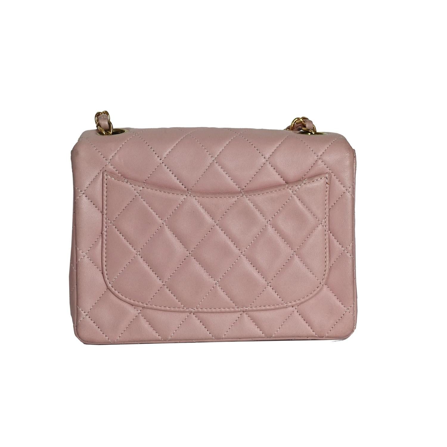 Chanel Vintage 1999 Pink Mini Square Classic Flap Bag In Good Condition For Sale In London, GB