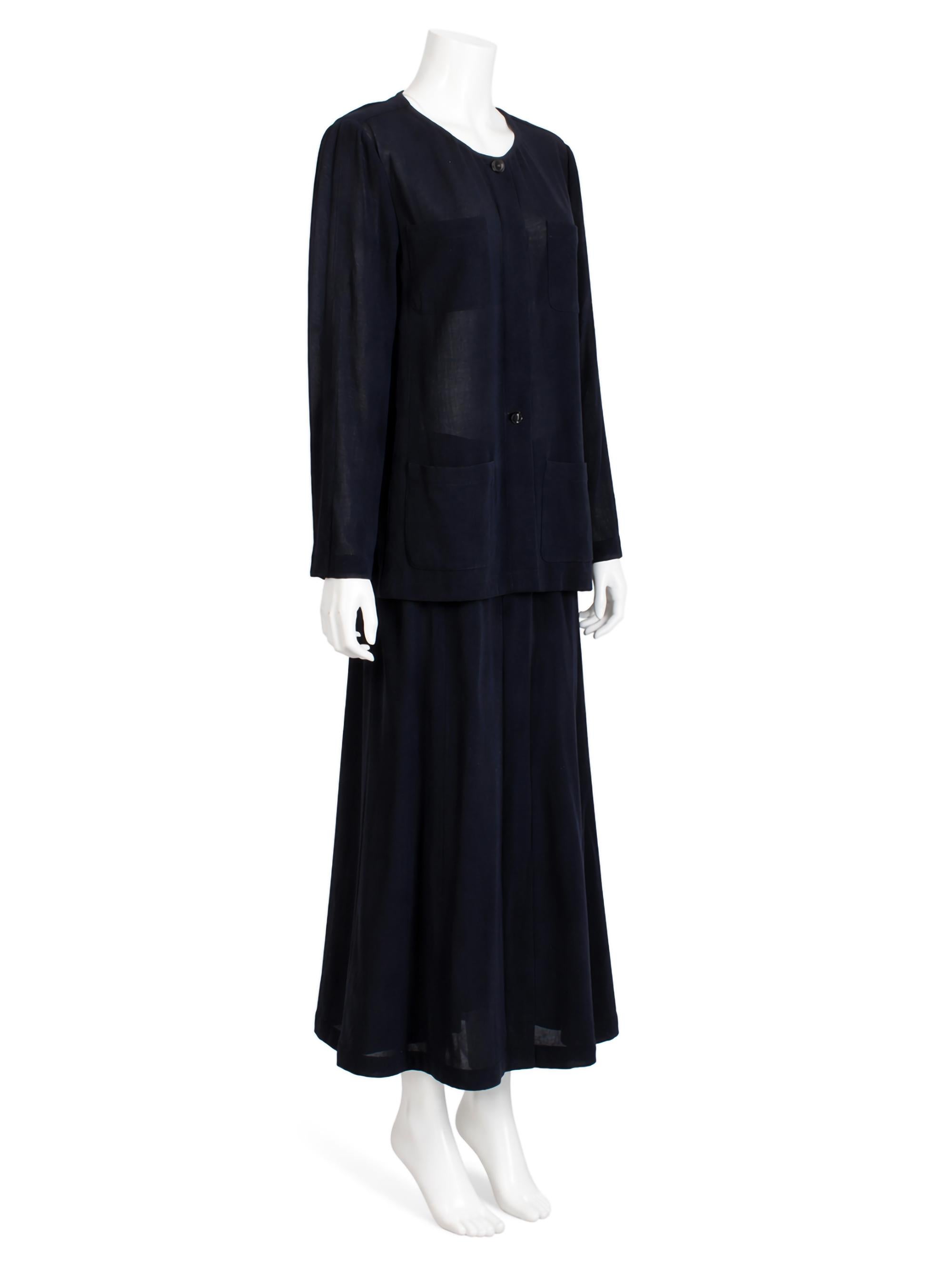 Chanel Vintage 1999 Spring Navy Wool Crepe Jacket Skirt Suit Sz 44