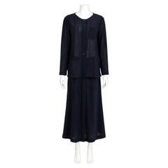 Chanel Vintage 1999 Spring Navy Wool Crepe Jacket Skirt Suit Sz 44