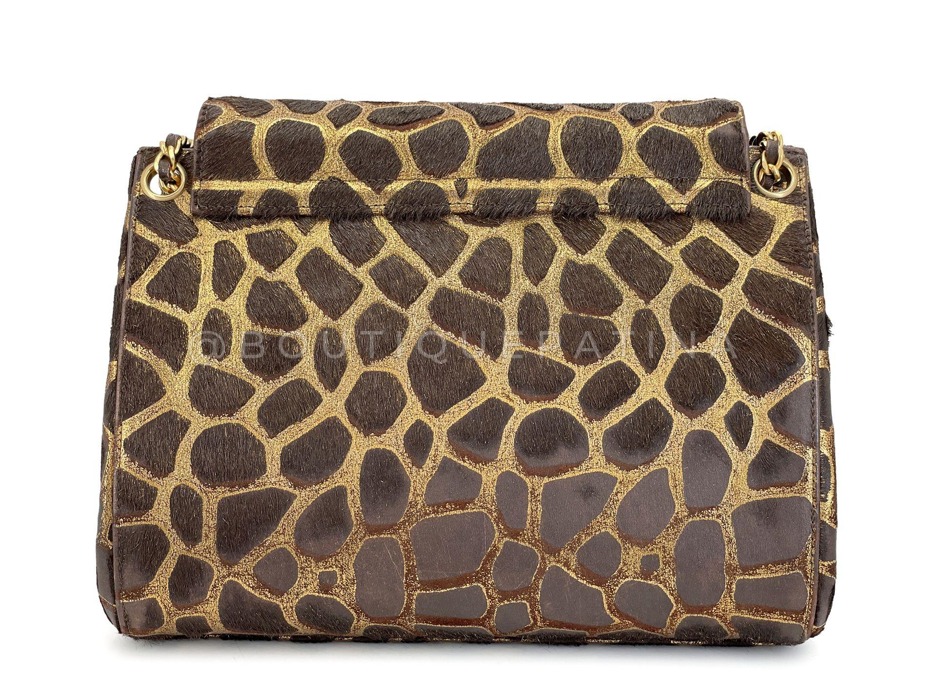 Chanel Vintage 2000 Pony Haar Medium Brown Giraffe Akkordeon Klappe Tasche GHW 68152 Damen im Angebot