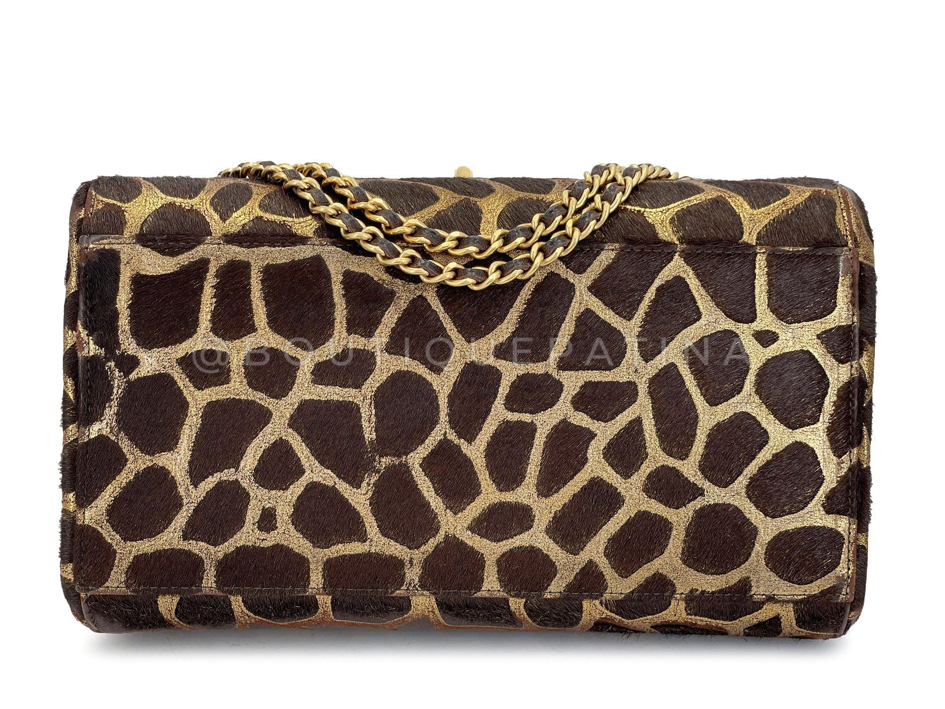 Chanel Vintage 2000 Pony Haar Medium Brown Giraffe Akkordeon Klappe Tasche GHW 68152 im Angebot 1