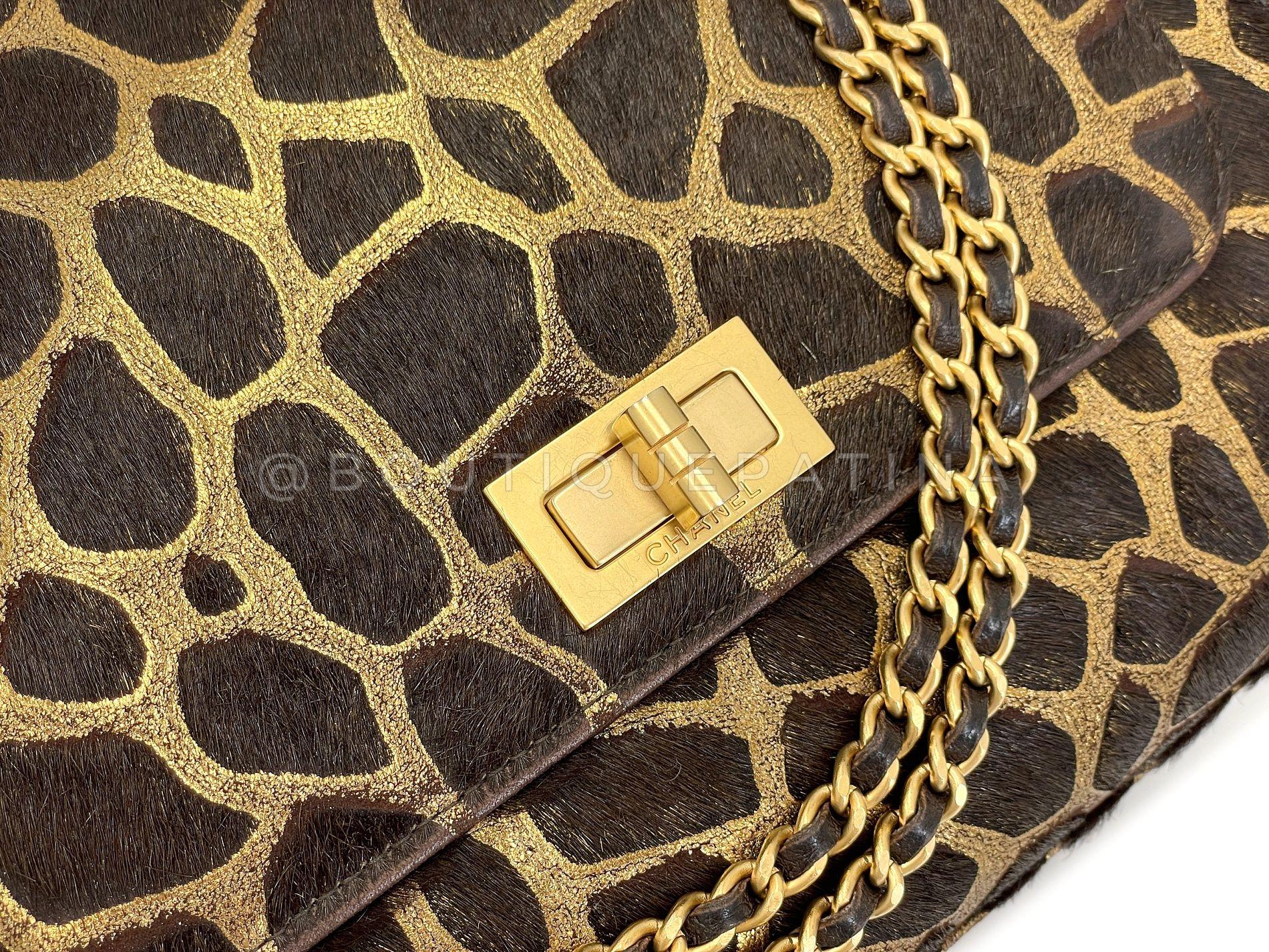 Chanel Vintage 2000 Pony Haar Medium Brown Giraffe Akkordeon Klappe Tasche GHW 68152 im Angebot 3