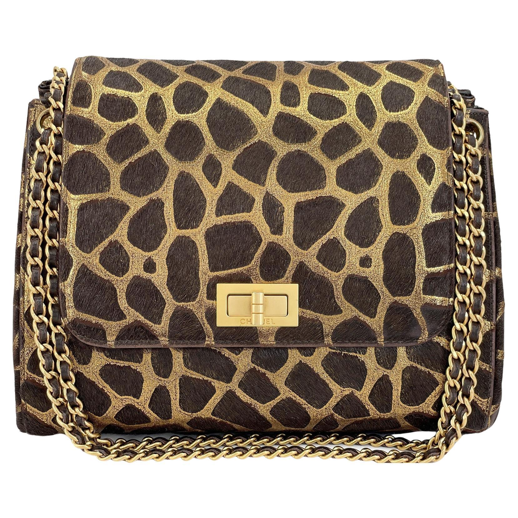 Chanel Vintage 2000 Pony Haar Medium Brown Giraffe Akkordeon Klappe Tasche GHW 68152