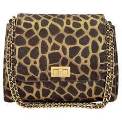Chanel Vintage 2000 Pony Hair Medium Brown Giraffe Accordion Flap Bag GHW 68152