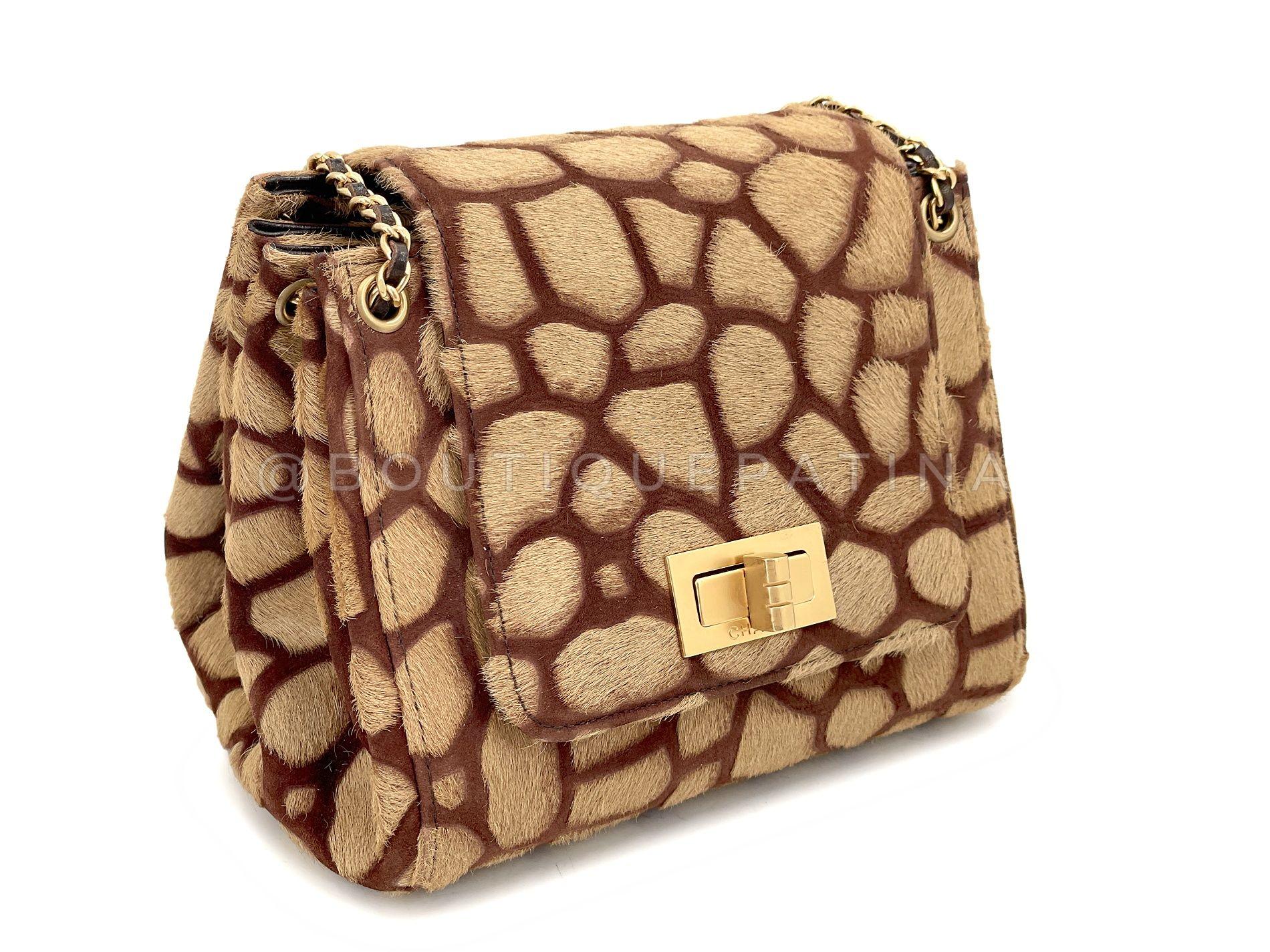 Chanel Vintage 2000 Pony Hair Small-Mini Beige Giraffe Flap Bag GHW 68209 In Excellent Condition In Costa Mesa, CA