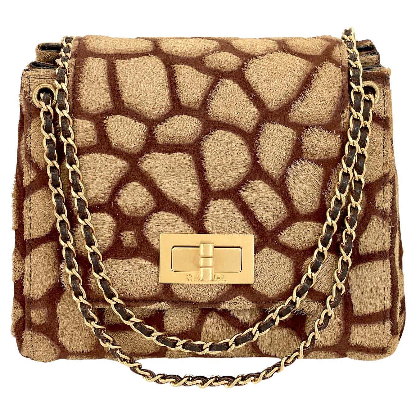 Chanel Vintage 2000 Pony Hair Small-Mini Beige Giraffe Flap Bag GHW ...