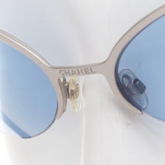 CHANEL Vintage 2000 Runway silver blue metal futuristic rimless sunglasses