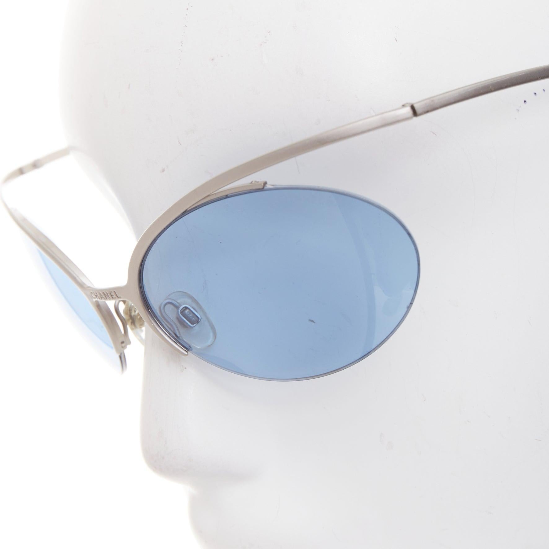 Chanel Vintage 2000 Runway argento blu metallo occhiali da sole futuristici senza montatura in vendita 1