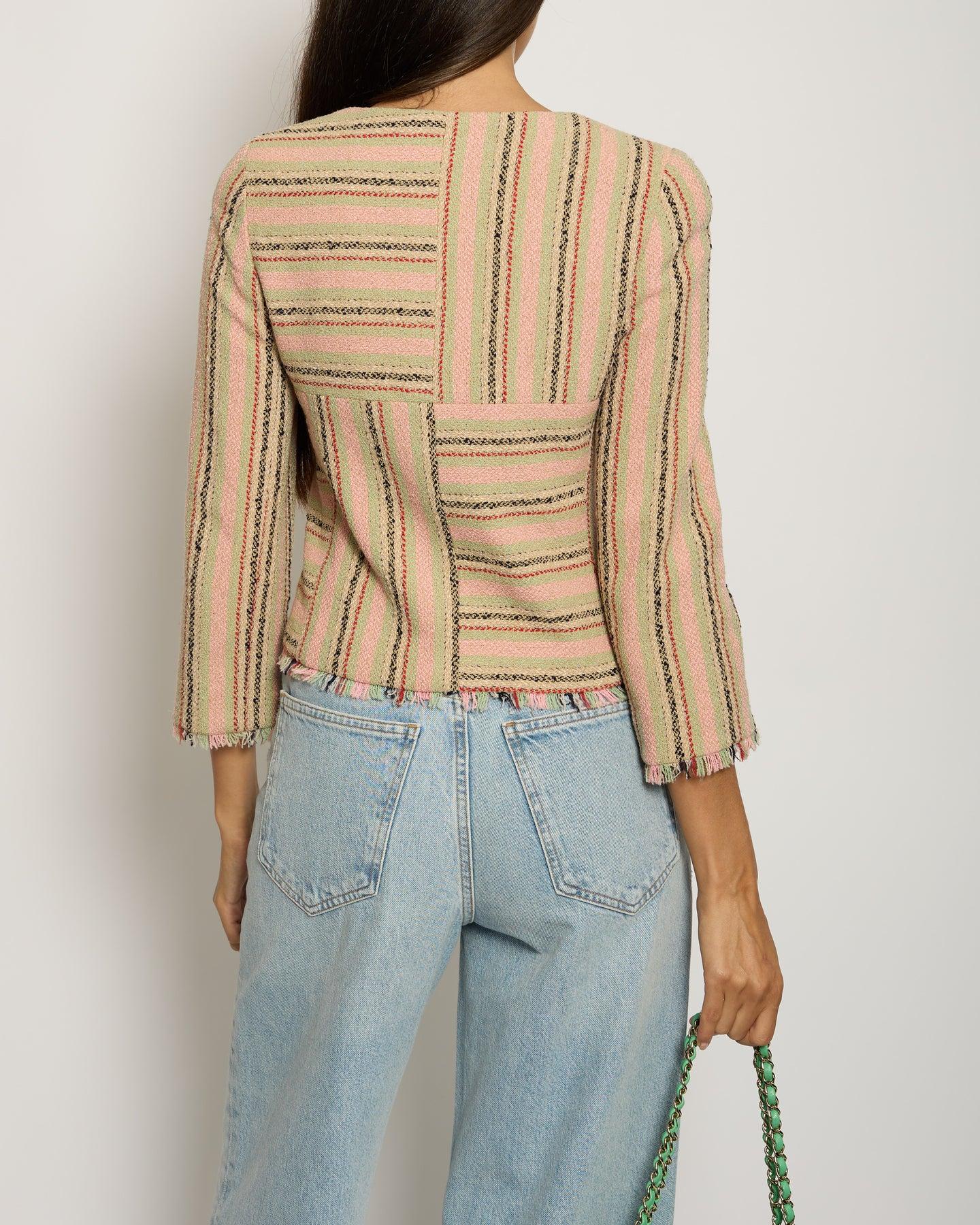 Chanel Vintage 2000 Tweed Pink Tan Jacket For Sale 1