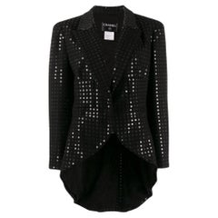 Chanel Vintage 2000s black wool sequined open frock jacket