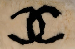 Chanel Vintage 2000's CC Logo Rabbit Fur Shawl Neck Head Scarf White Tan Black