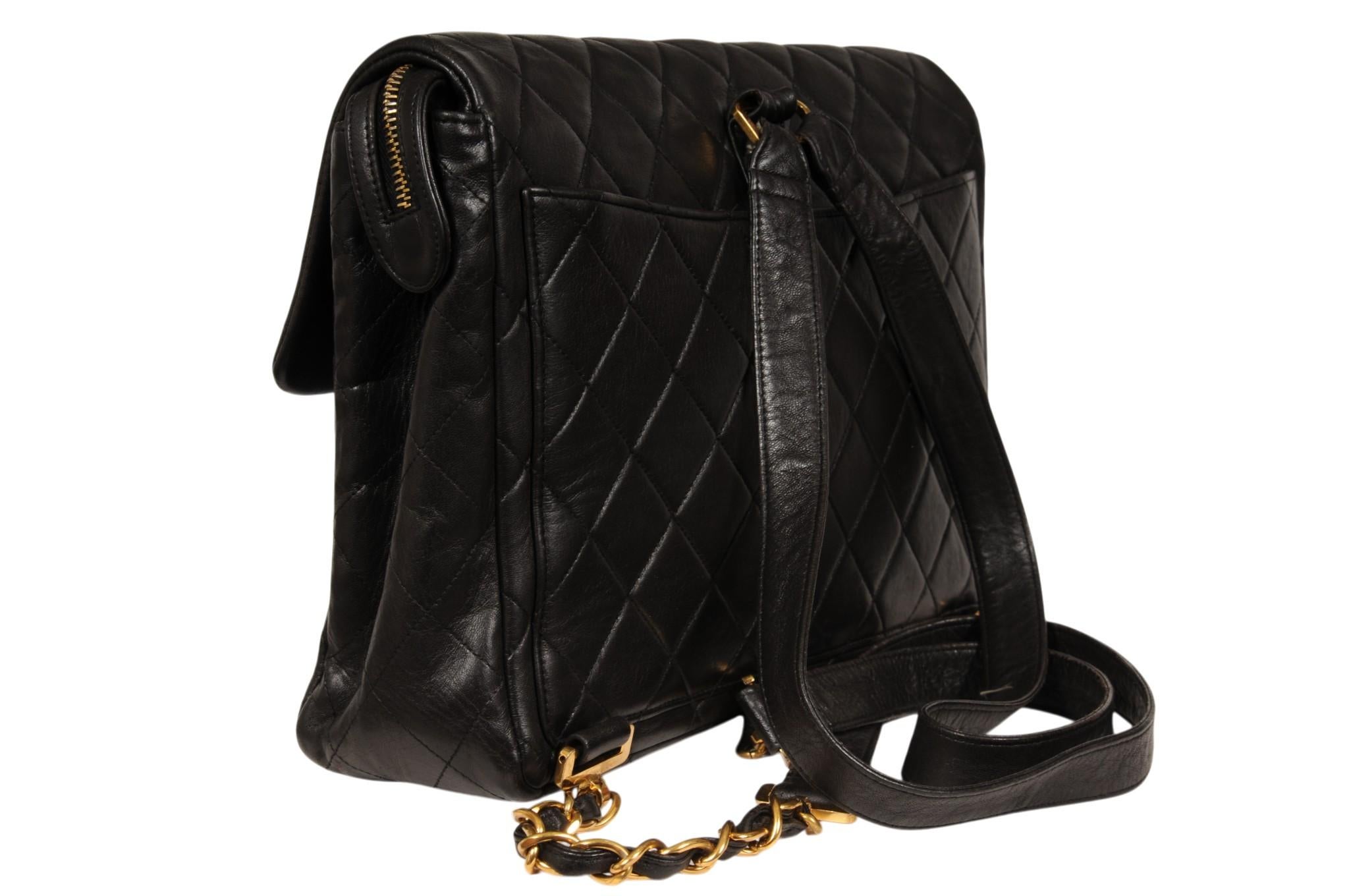 Chanel Vintage 2000s Quilted Leather Classic Backpack Black Gold