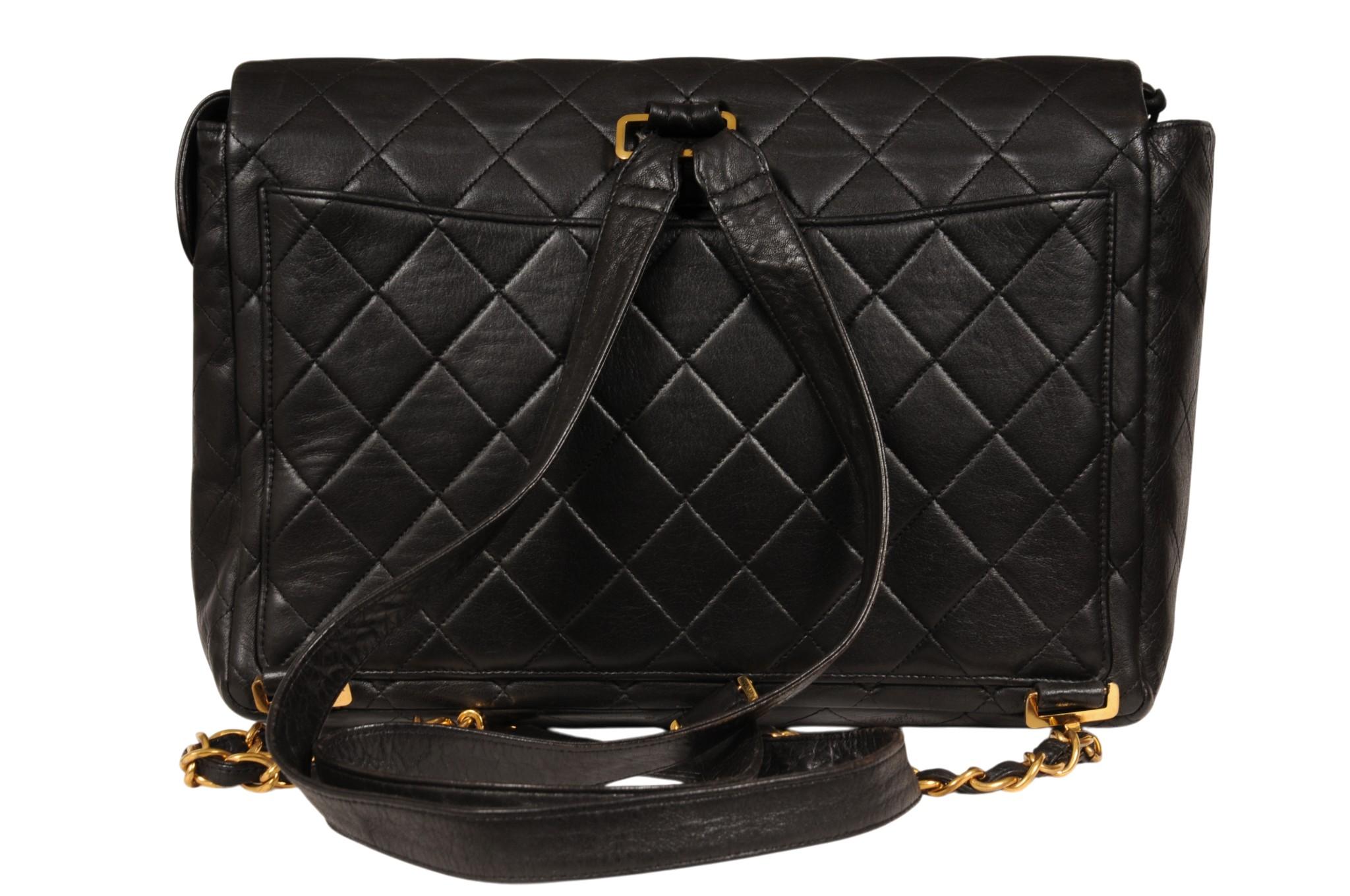 Chanel Vintage 2000s Quilted Leather Classic Backpack Black Gold
