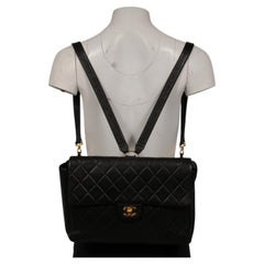 Chanel Vintage 2000s Quilted Leather Classic Backpack Black Gold Hardware Travel