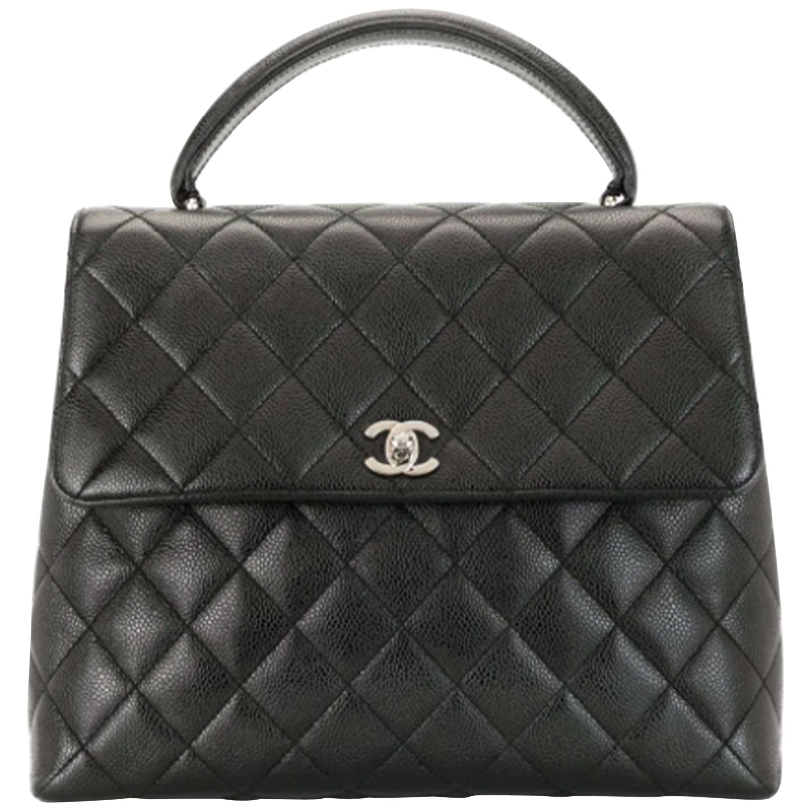 Chanel Vintage 2001 Caviar Quilted Satchel Classic Top Handle Kelly Flap Bag 