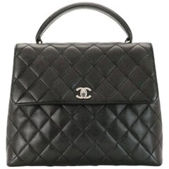 Chanel Vintage 2001 Caviar Diamond Quilted Satchel Classic Top Handle Flap Bag 