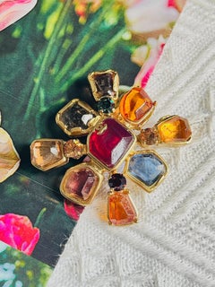 Chanel Vintage 2001 Gripoix Ruby Citrine Sapphire Logo CC Cross Pendant Brooch