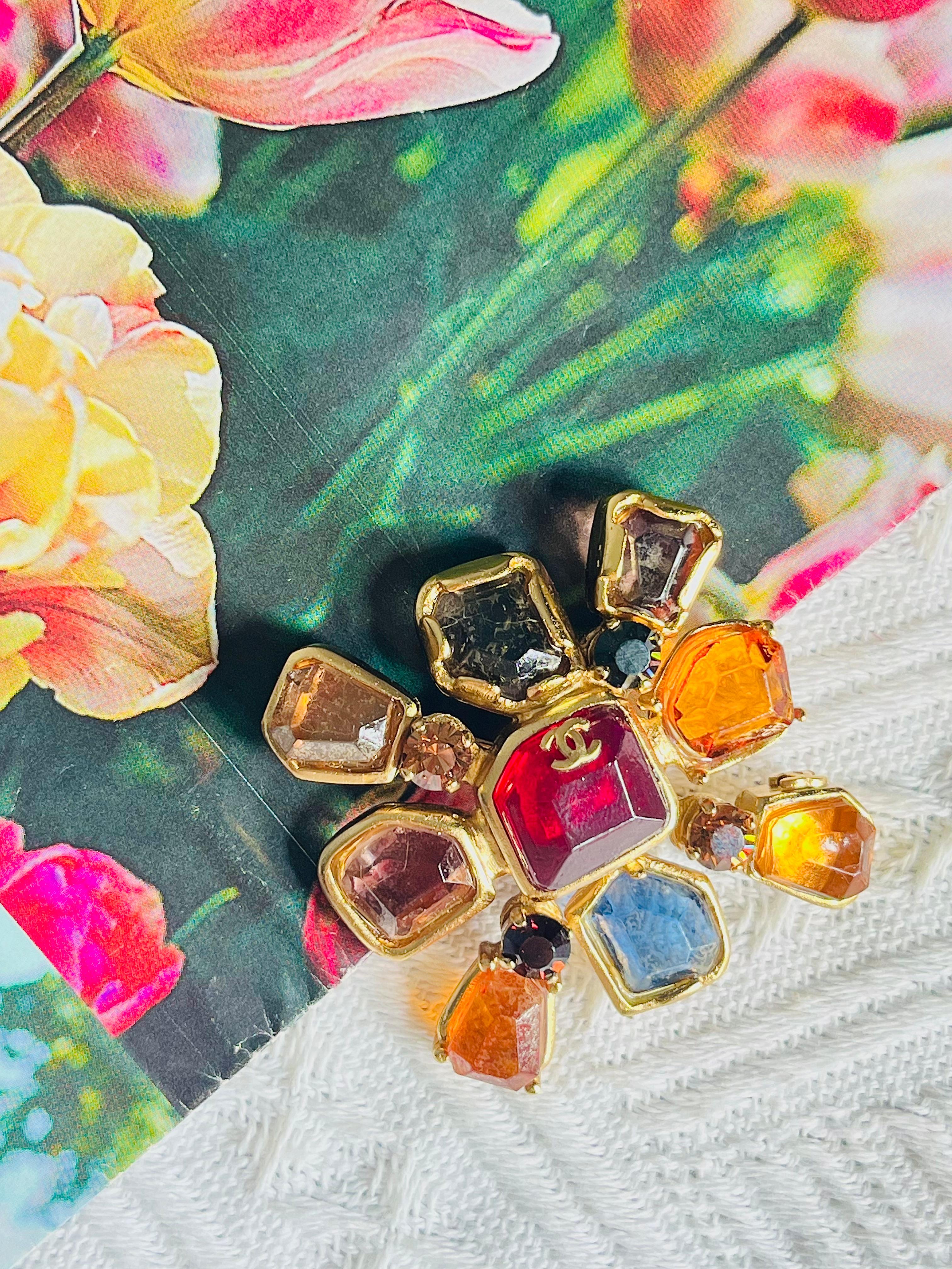 Chanel Vintage 2001 Gripoix Ruby Citrine Sapphire Logo CC Cross