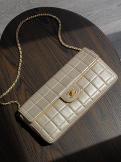 Chanel Vintage 2002 East West Chocolate Bar Metallic Champagne Pearly Gold Bag