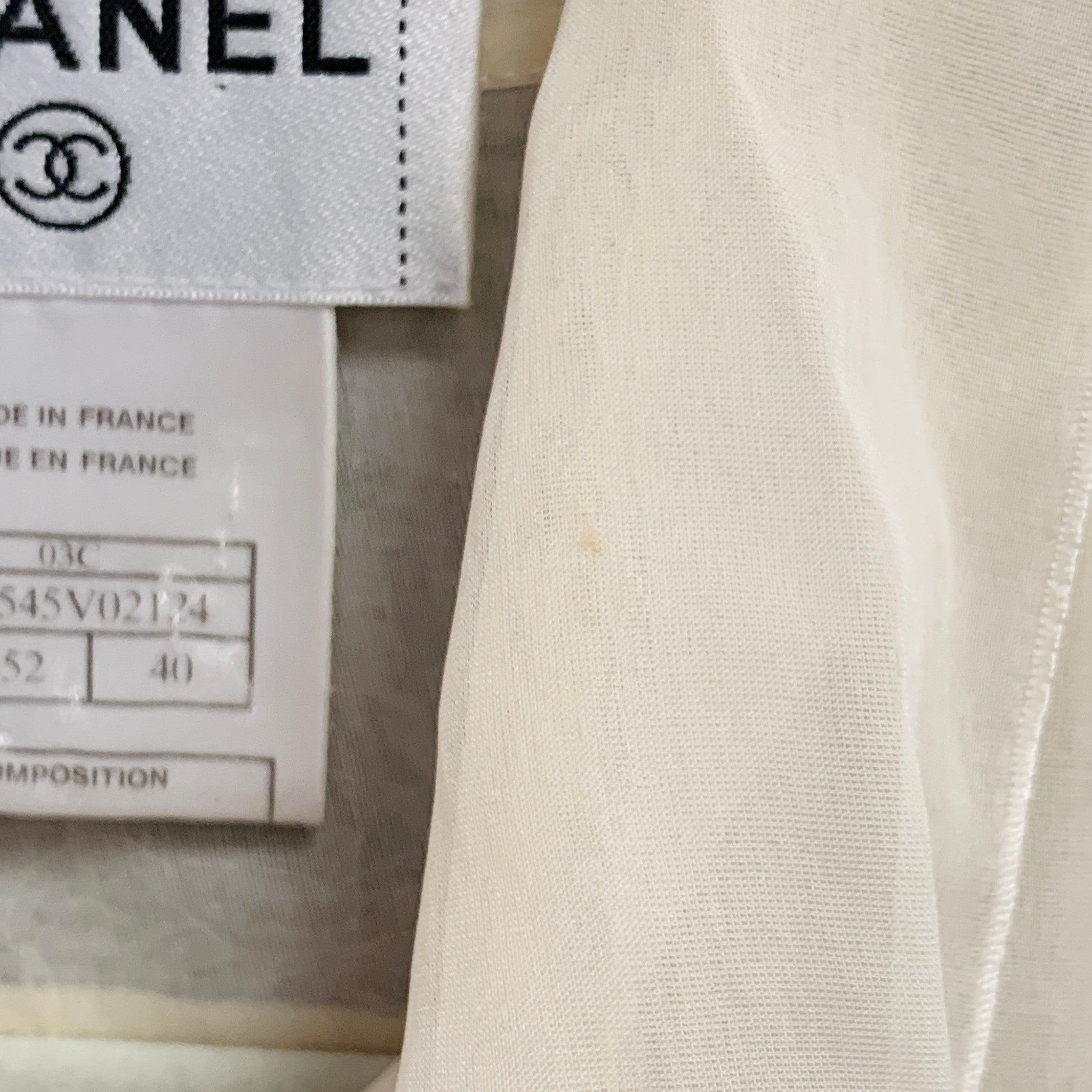 CHANEL Vintage 2003 Cruise Größe 8 Creme schwarz Seide schiere plissiert kurze Ärmel Bluse im Angebot 4