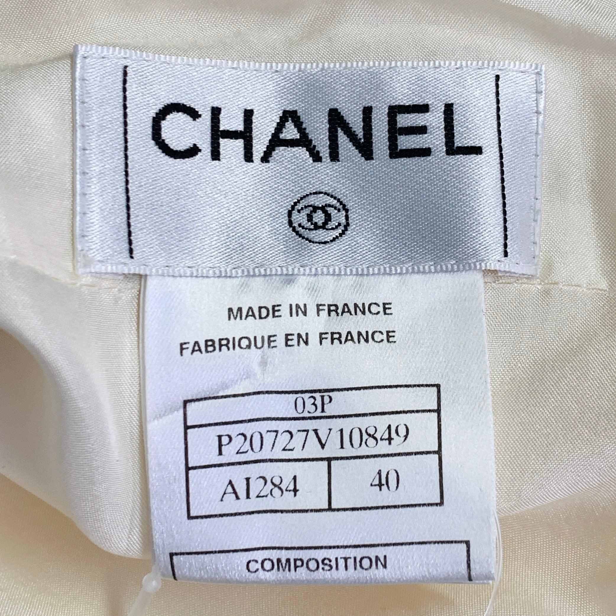 CHANEL Vintage 2003 Größe 8 Creme Acetatmischung geraffte Tulpe unterhalb des Knies Rock im Angebot 2