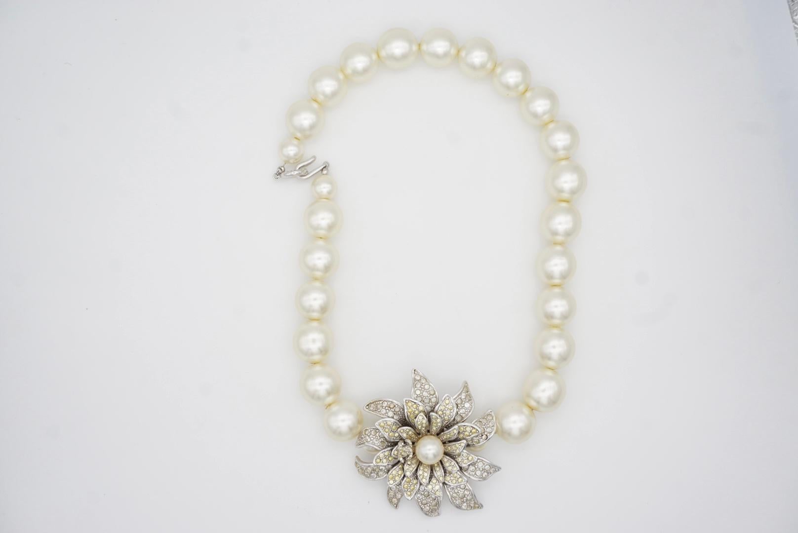 Chanel Vintage 2005 Large CC Logo Crystals Flower Blossom White Pearls Necklace 6