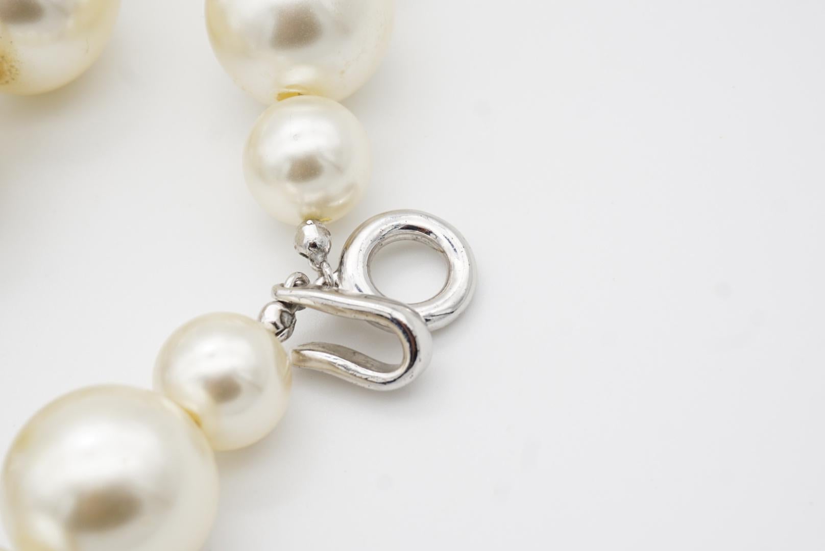 Chanel Vintage 2005 Large CC Logo Crystals Flower Blossom White Pearls Necklace 13