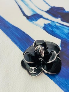 Chanel Vintage 2006 Schwarz Kamelie Blume Logo Coco CC Chunky Brosche Anhänger