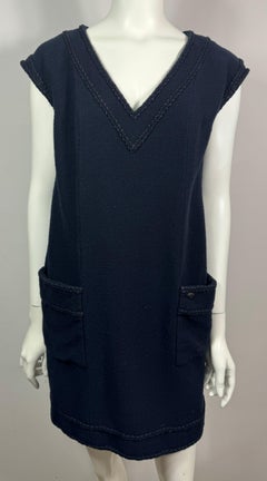 Chanel Vintage 2008 Cruise Navy Wool Shift Dress-Size 44