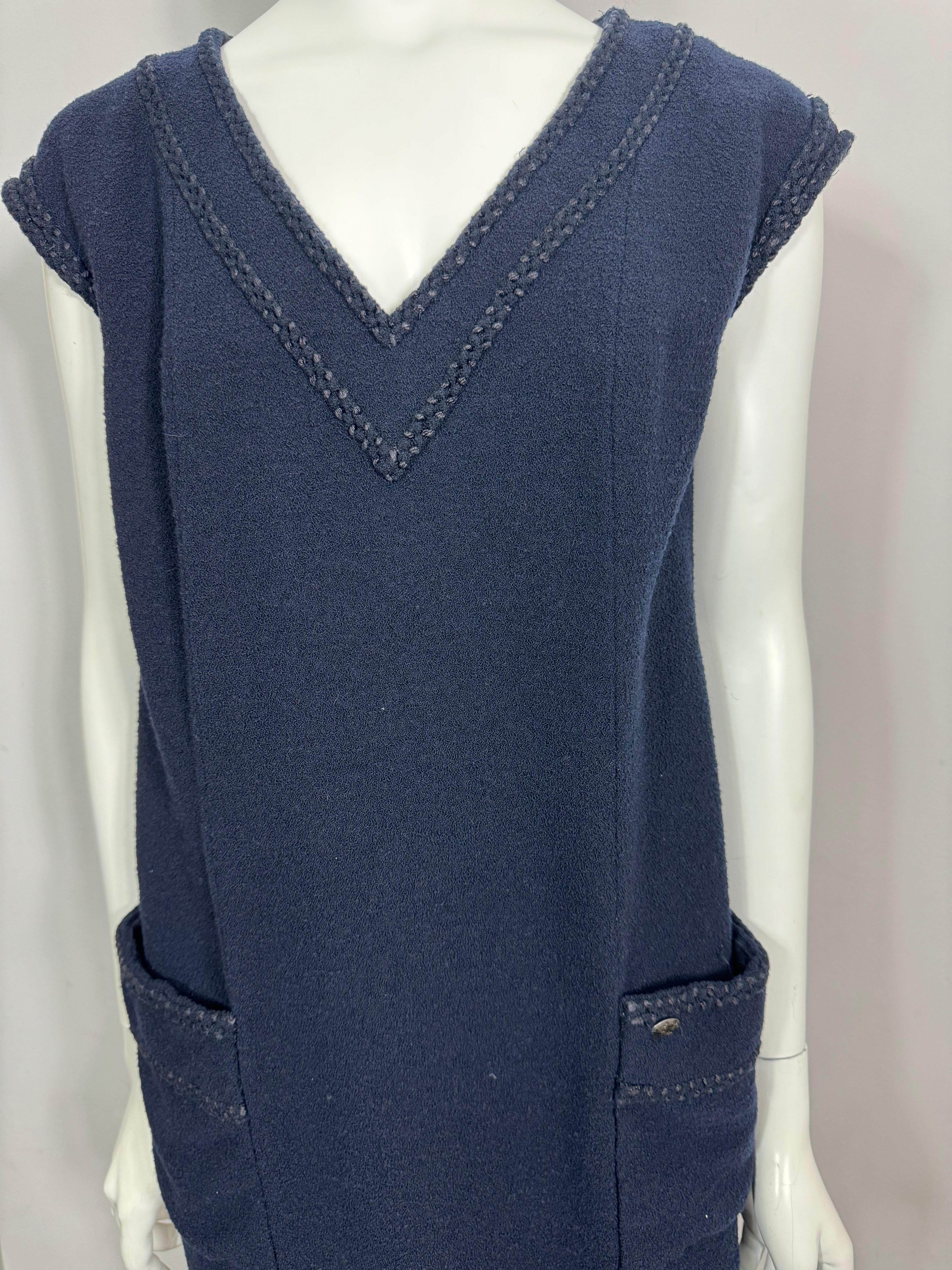 Black Chanel Vintage 2008 Cruise Navy Wool Shift Dress-Size 44 For Sale