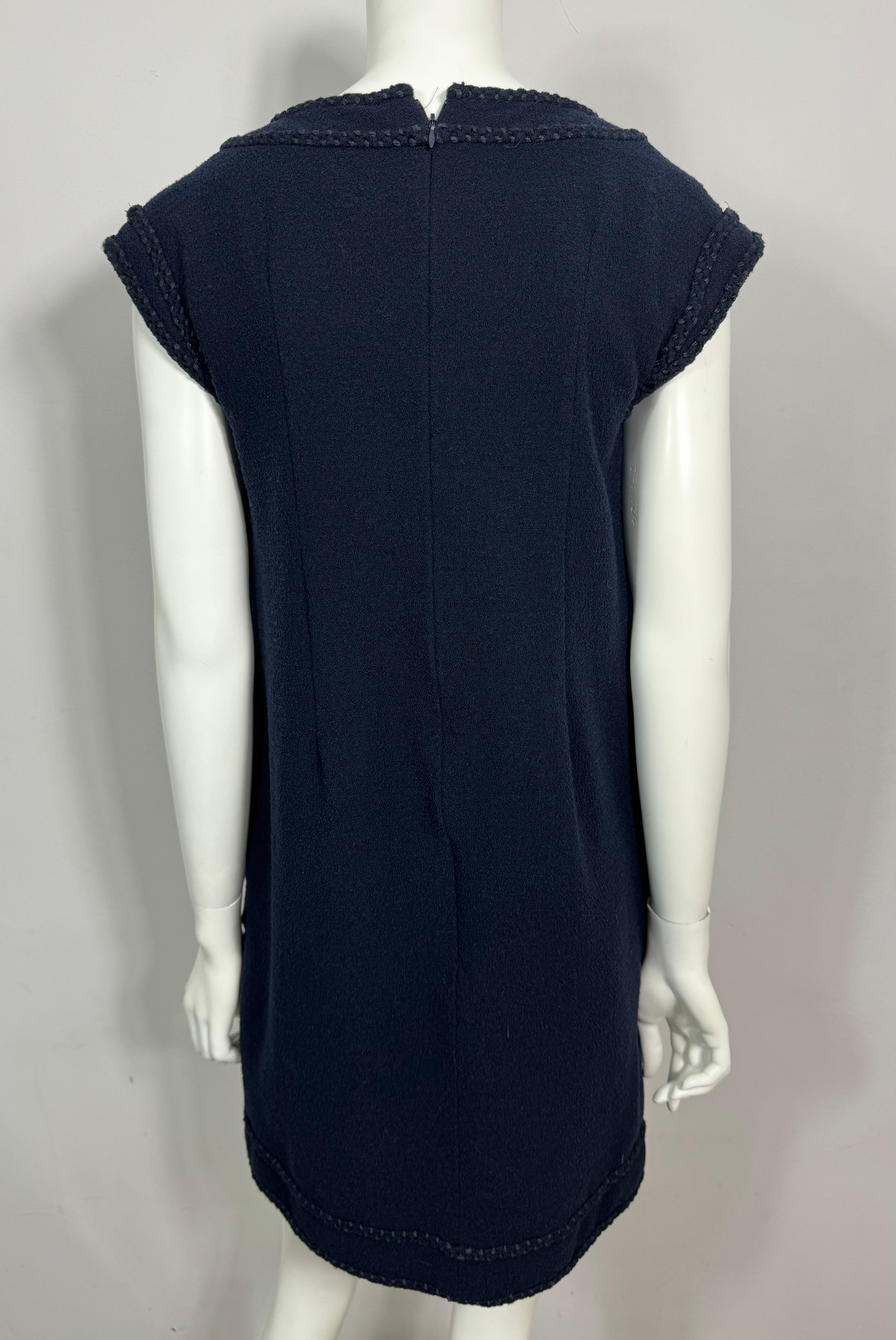 Chanel Vintage 2008 Cruise Navy Wool Shift Dress-Size 44 For Sale 3