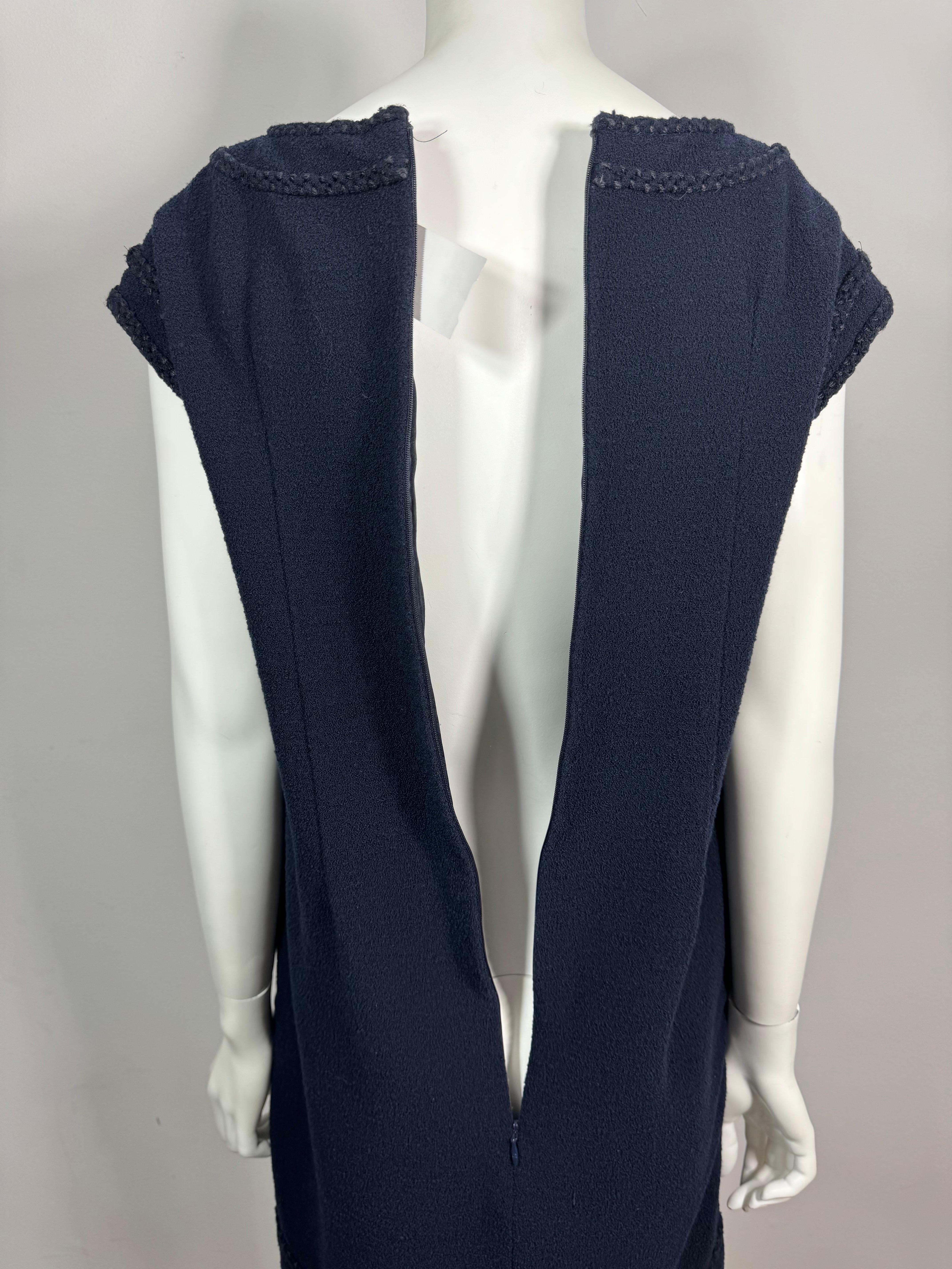 Chanel Vintage 2008 Cruise Navy Wool Shift Dress-Size 44 For Sale 4