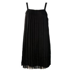 CHANEL Used 2008 Cruise Size S Black Silk Pleated Sleeveless Knee Length Cocktail Dress
