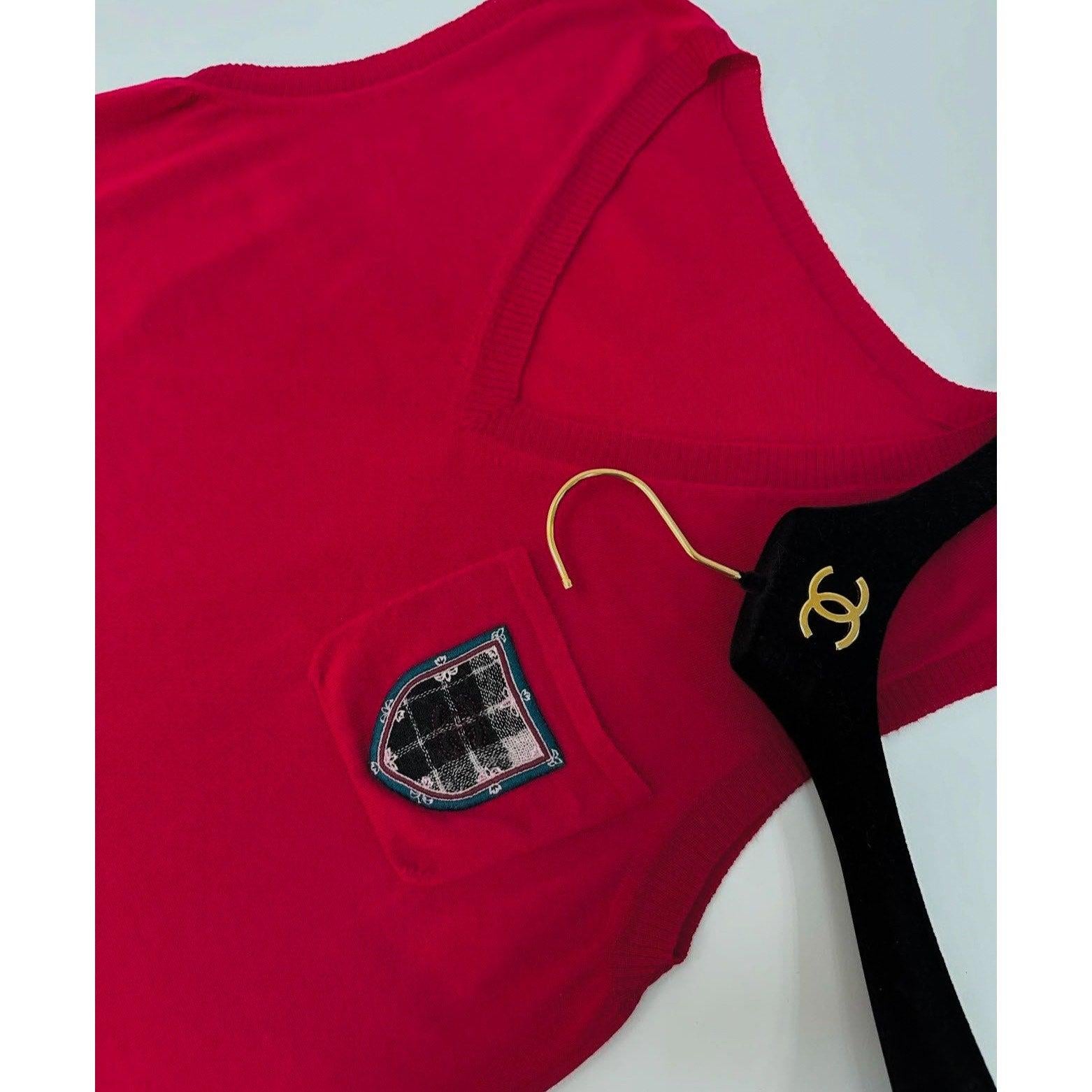 Chanel Vintage 2013 Rot Crest Patch Pullover Tunika Kleid Sz.44-46 Damen im Angebot
