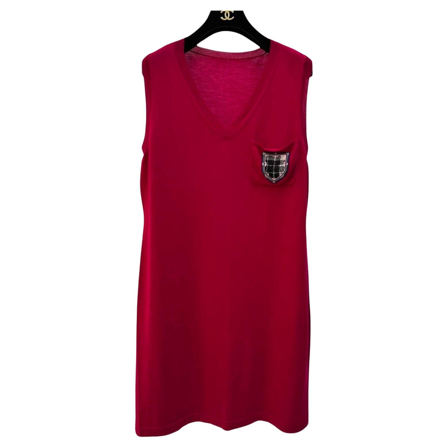 Chanel Vintage 2013 Rot Crest Patch Pullover Tunika Kleid Sz.44-46 im Angebot