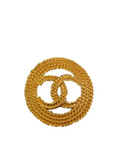 Chanel Vintage 24ct gold plated CC brooch Made in France, 1987.