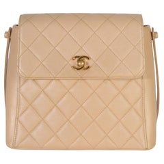 Chanel Vintage 24K Beige Quilted Caviar CC Shoulder Bag
