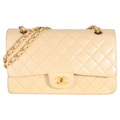 Chanel Vintage 24K Beige Quilted Lambskin Medium Classic Double Flap Bag