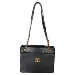 Chanel Vintage 24k Black Caviar Dual CC Shopper Tote