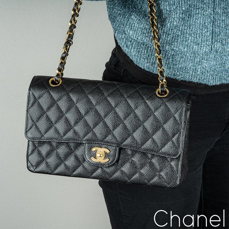 Chanel Vintage 24k Black Caviar Medium Classic Double Flap Bag at 1stDibs