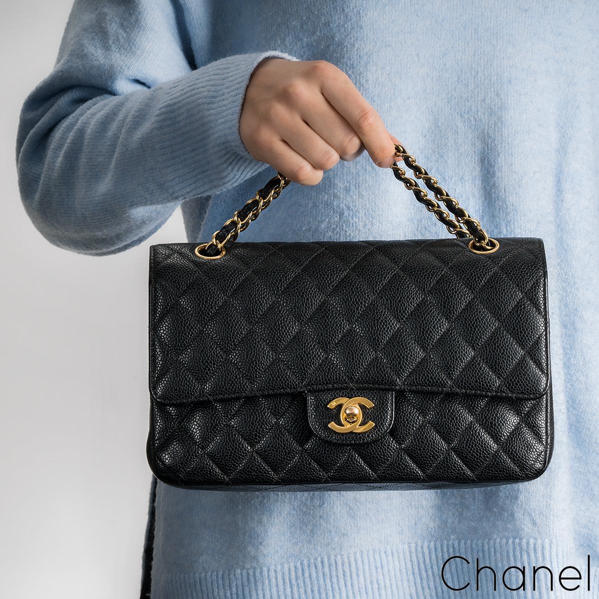 Chanel Vintage 24k Black Caviar Medium Classic Double Flap Bag 8