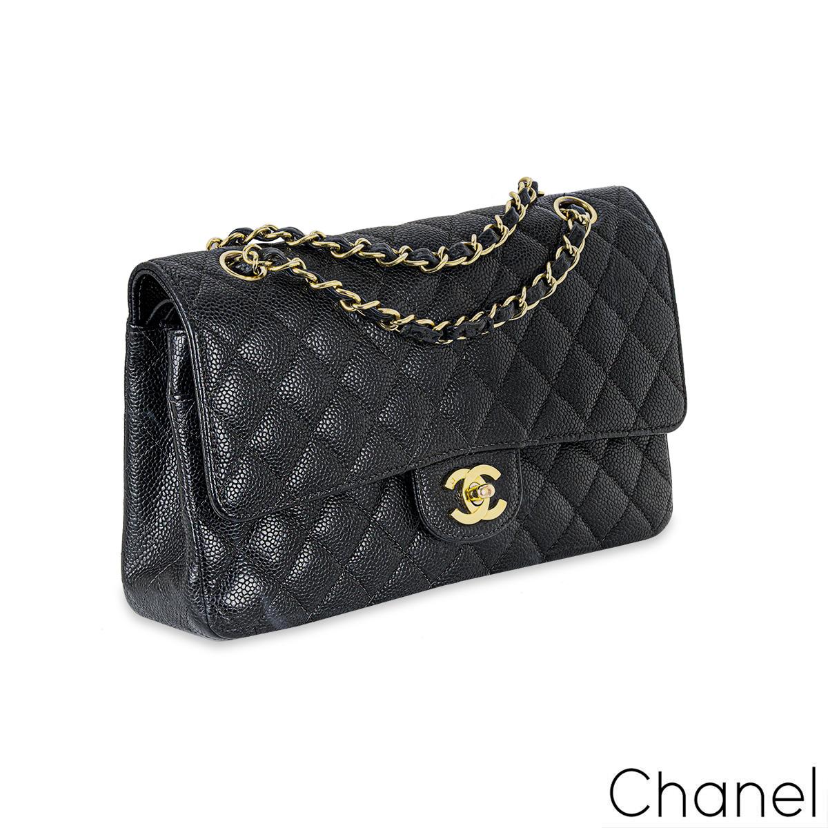 Chanel Vintage 24k Black Caviar Medium Classic Double Flap Bag In Excellent Condition In London, GB